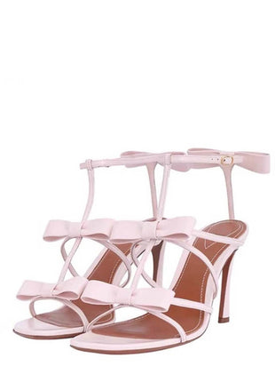 Bow-Detail Strappy Faux Leather Square Toe Sandals