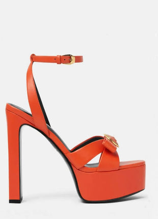 Ribbon Satin Open Square Toe Platform Block Heels