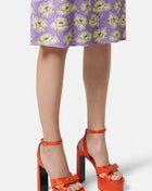 Ribbon Satin Open Square Toe Platform Block Heels