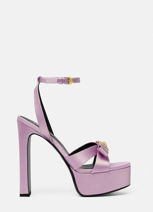 Ribbon Satin Open Square Toe Platform Block Heels