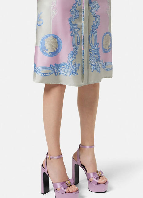 Ribbon Satin Open Square Toe Platform Block Heels