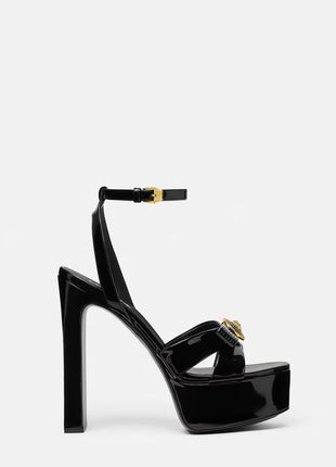 Metallic Open Square Toe Platform Block Heels