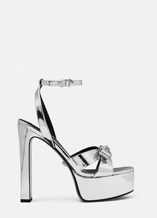Metallic Open Square Toe Platform Block Heels