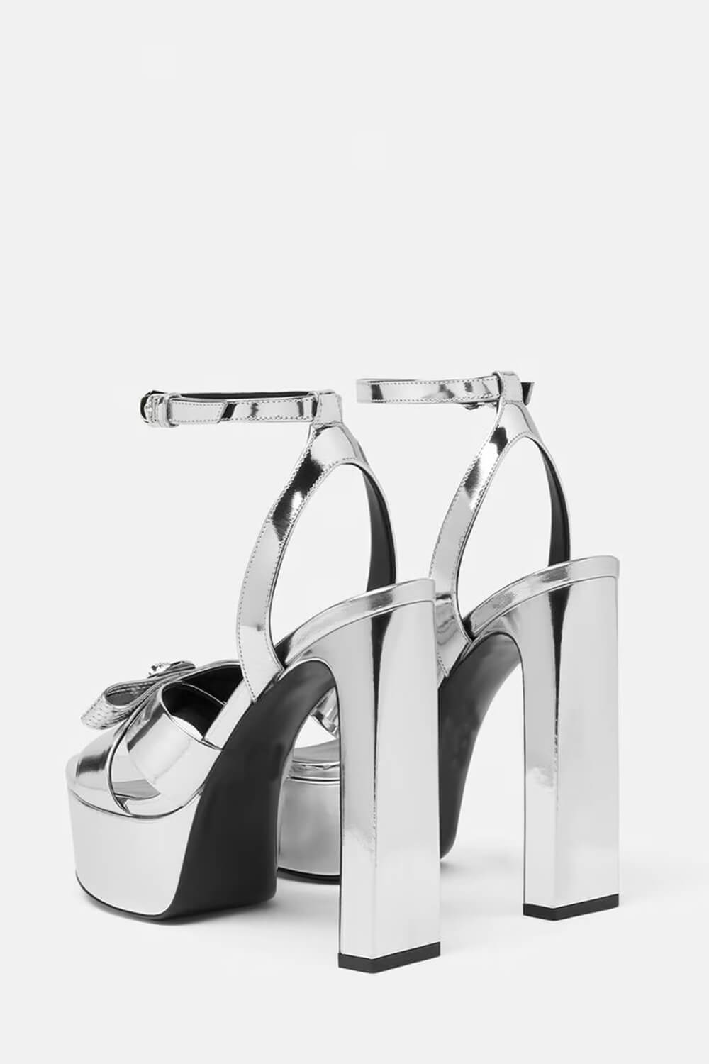 Metallic Open Square Toe Platform Block Heels – FloralKini