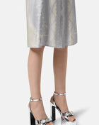 Metallic Open Square Toe Platform Block Heels