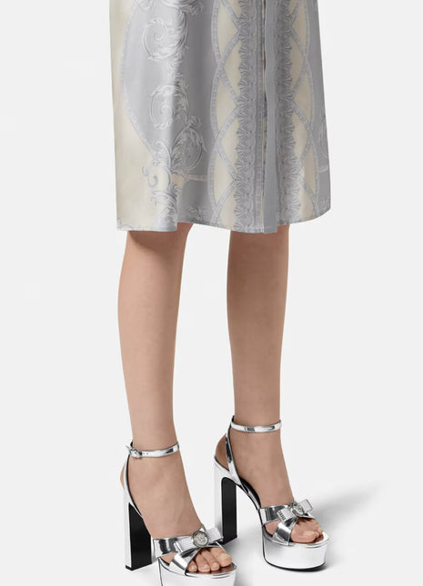 Metallic Open Square Toe Platform Block Heels