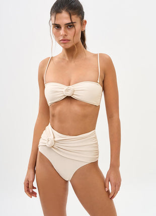 Bustier Rose Applique Draped High-Wasited Bikini Set