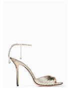 Snakeskin-Effect Diamante Chain Detail Ankle Strap Pointed Toe Stiletto Heel Sandals