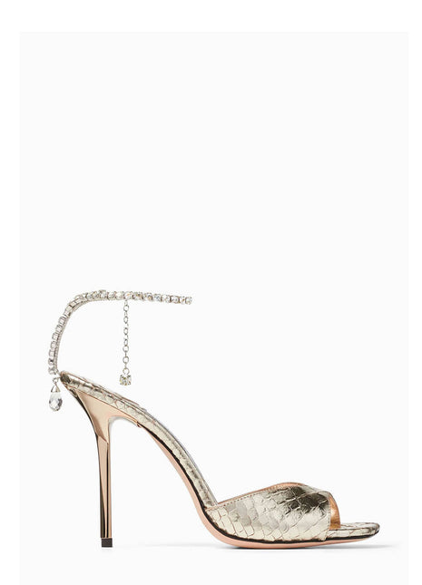 Snakeskin-Effect Diamante Chain Detail Ankle Strap Pointed Toe Stiletto Heel Sandals