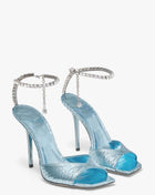 Snakeskin-Effect Diamante Chain Detail Ankle Strap Pointed Toe Stiletto Heel Sandals