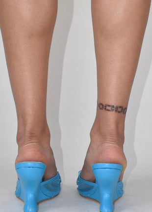 Floral Embellished Mesh Pyramid Wedge Mule Sandals