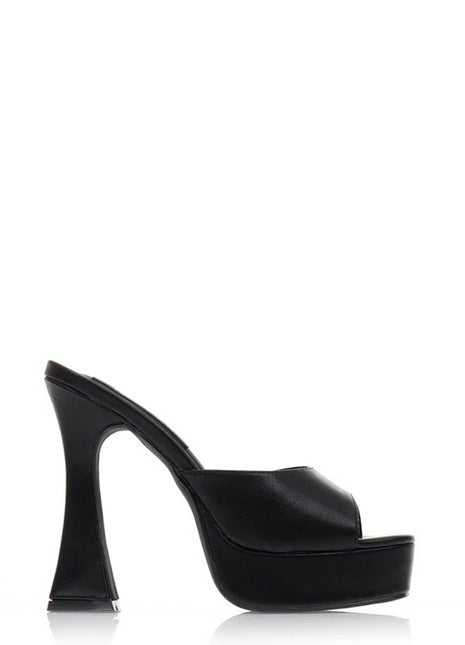 Faux Leather Open Square Toe Platform Block Heeled Mule Sandals