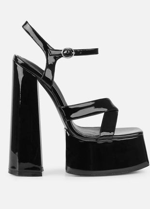 Patent Square Open Toe Platform Block Heeled Sandals