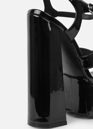 Patent Square Open Toe Platform Block Heeled Sandals