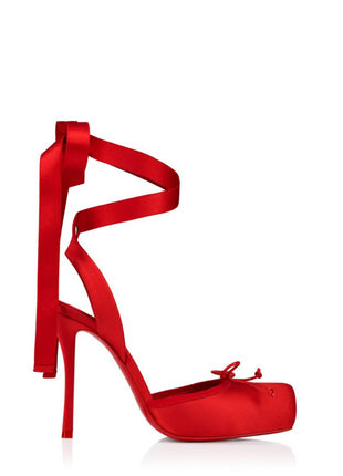 Bow-Detailed Satin Lace-Up Strappy Slingback Stiletto Pumps