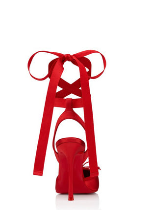 Bow-Detailed Satin Lace-Up Strappy Slingback Stiletto Pumps