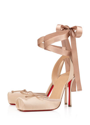 Bow-Detailed Satin Lace-Up Strappy Slingback Stiletto Pumps
