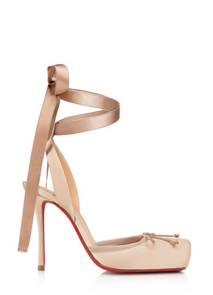Bow-Detailed Satin Lace-Up Strappy Slingback Stiletto Pumps