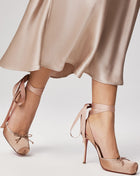 Bow-Detailed Satin Lace-Up Strappy Slingback Stiletto Pumps