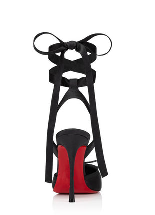 Bow-Detailed Satin Lace-Up Strappy Slingback Stiletto Pumps