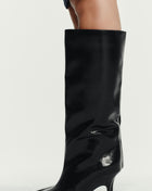 Black Knee High Kitten Heel Boots