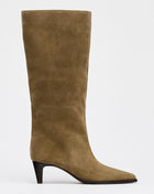 Brown Suede Knee High Kitten Heel Boots