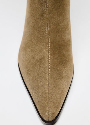 Brown Suede Knee High Kitten Heel Boots