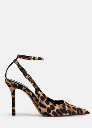 Leopard Print Pointed Toe Slingback Ankle Strap High Heels