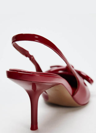 Bow Patent-Leather Slingback Stiletto Heels