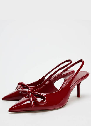 Bow Patent-Leather Slingback Stiletto Heels