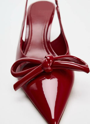 Bow Patent-Leather Slingback Stiletto Heels