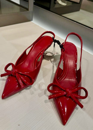 Bow Patent-Leather Slingback Stiletto Heels