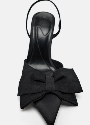 Bow Satin Pointed Toe Slingback Stiletto Heels