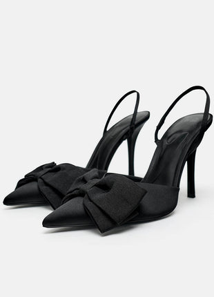 Bow Satin Pointed Toe Slingback Stiletto Heels