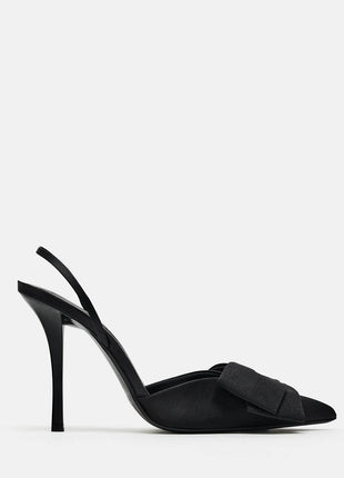 Bow Satin Pointed Toe Slingback Stiletto Heels