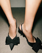 Bow Satin Pointed Toe Slingback Stiletto Heels