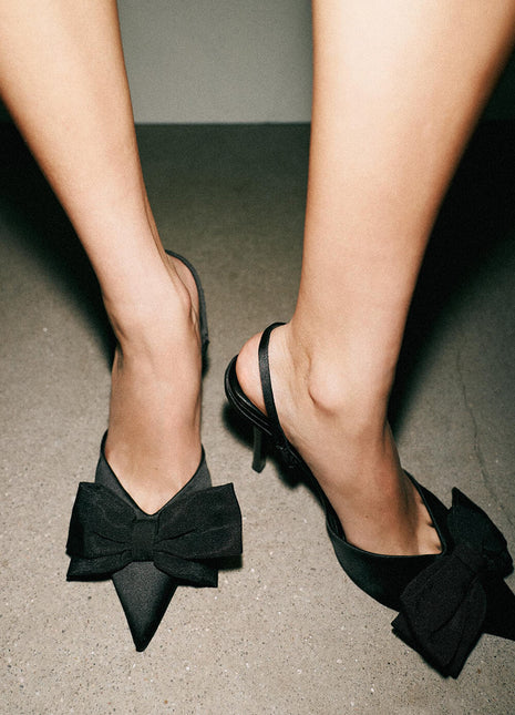 Bow Satin Pointed Toe Slingback Stiletto Heels