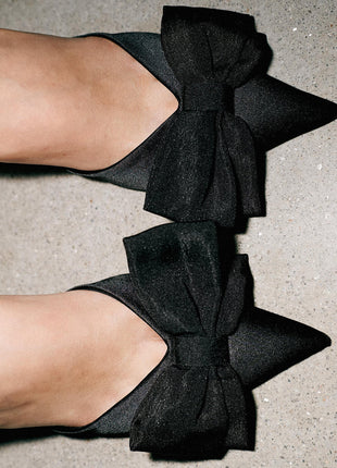 Bow Satin Pointed Toe Slingback Stiletto Heels