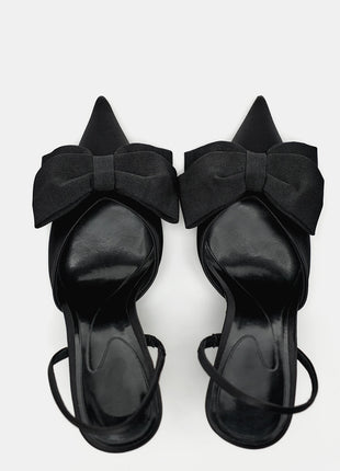 Bow Satin Pointed Toe Slingback Stiletto Heels