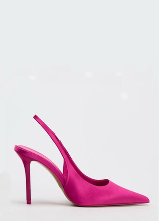 Satin-Effect Pointed Toe Slingback Stiletto Heels