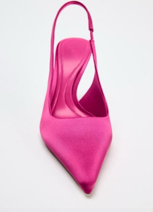 Satin-Effect Pointed Toe Slingback Stiletto Heels