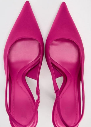 Satin-Effect Pointed Toe Slingback Stiletto Heels