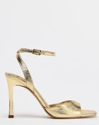 Metallic Gold Square Toe Ankle Strap High Heel Sandals
