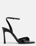 Faux Patent-Leather Square Toe Ankle Strap High Heel Sandals