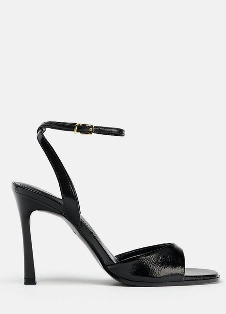 Faux Patent-Leather Square Toe Ankle Strap High Heel Sandals