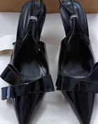 Patent-Leather Slingback Stiletto Heels With Bow