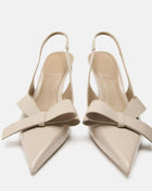 Patent-Leather Slingback Stiletto Heels With Bow