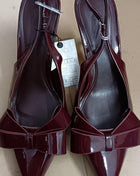 Patent-Leather Slingback Stiletto Heels With Bow