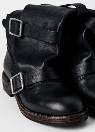 Calfskin Buckle Detail Mid-Calf Flat Boots