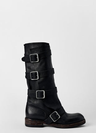 Calfskin Buckle Detail Mid-Calf Flat Boots